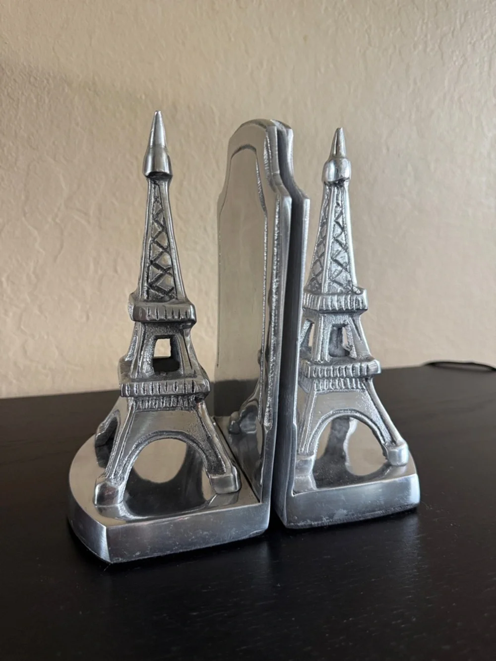 Vintage Style Silver Eiffel Tower Metal Bookends Set Heavy Weighted Paris Decor
